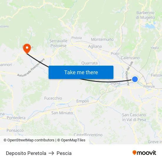 Deposito Peretola to Pescia map