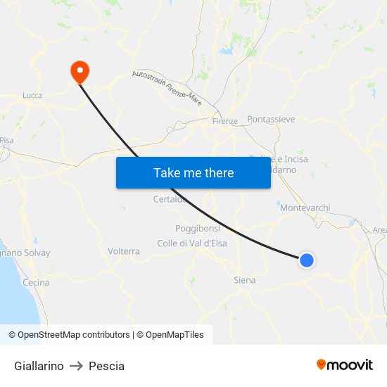 Giallarino to Pescia map