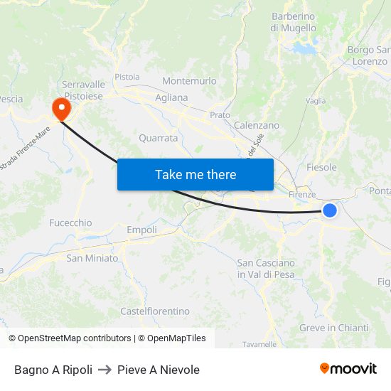 Bagno A Ripoli to Pieve A Nievole map