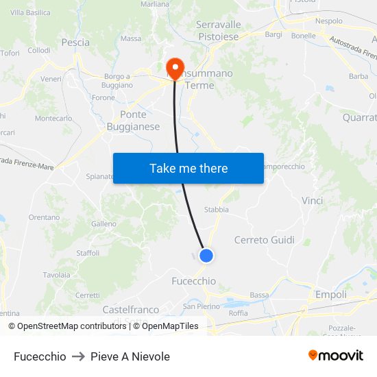 Fucecchio to Pieve A Nievole map