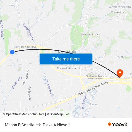 Massa E Cozzile to Pieve A Nievole map