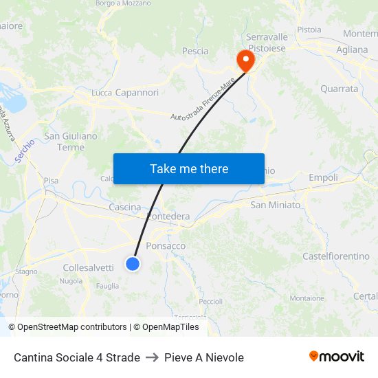 Cantina Sociale 4 Strade to Pieve A Nievole map