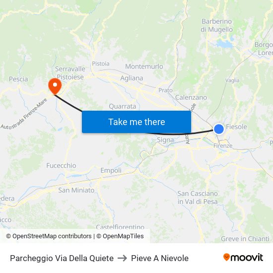 Parcheggio Via Della Quiete to Pieve A Nievole map