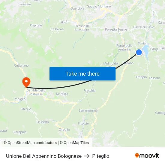 Union of the Apennine Municipalities of Bologna to Piteglio map
