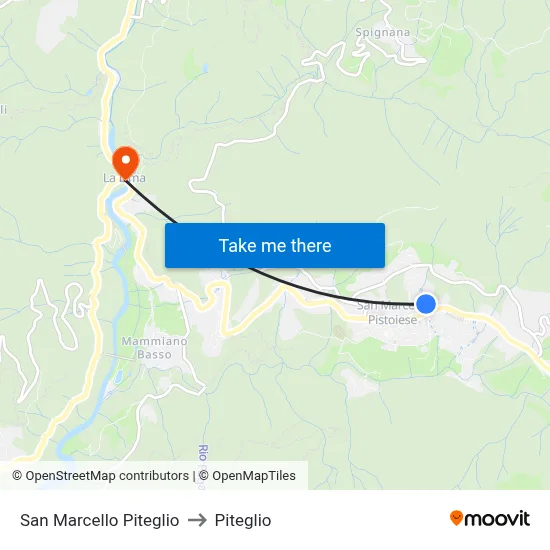 San Marcello Piteglio to Piteglio map