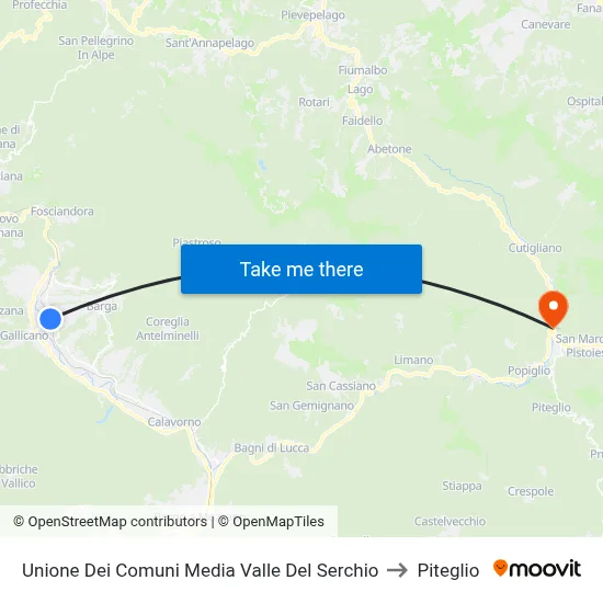 Union of Municipalities of Media Valle del Serchio to Piteglio map