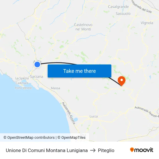 Mountain Union of Municipalities of Lunigiana to Piteglio map