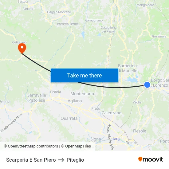 Scarperia and San Piero to Piteglio map