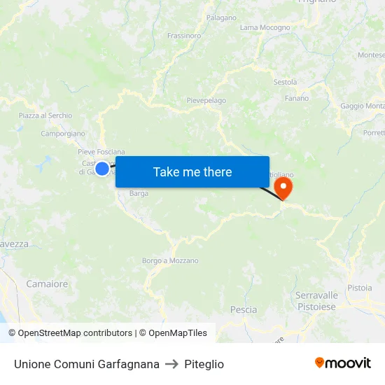 Garfagnana Municipalities Union to Piteglio map