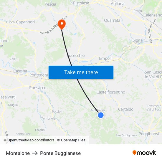 Montaione to Ponte Buggianese map