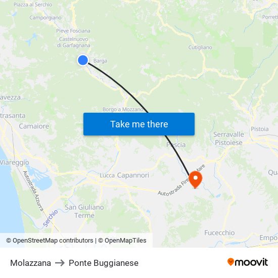 Molazzana to Ponte Buggianese map