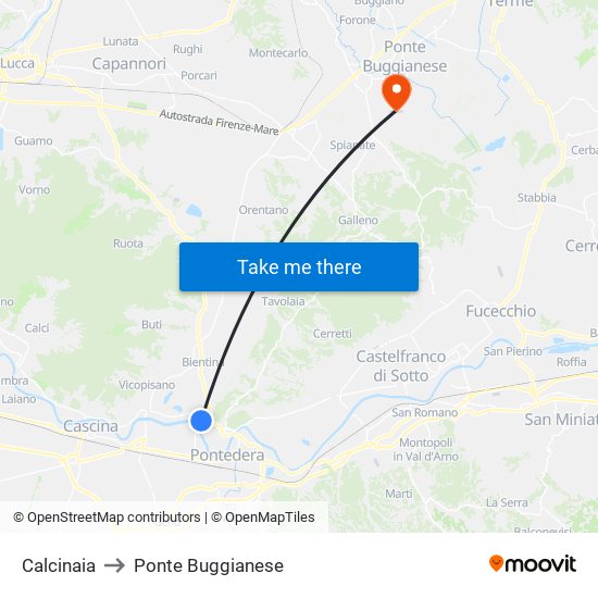 Calcinaia to Ponte Buggianese map