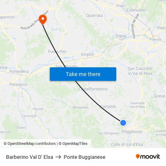 Barberino Val D' Elsa to Ponte Buggianese map