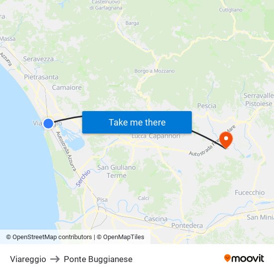 Viareggio to Ponte Buggianese map