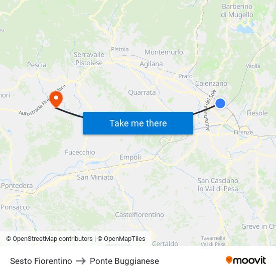 Sesto Fiorentino to Ponte Buggianese map