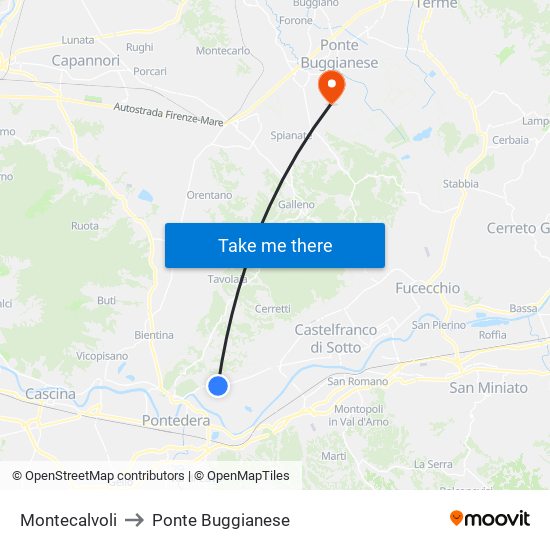 Montecalvoli to Ponte Buggianese map