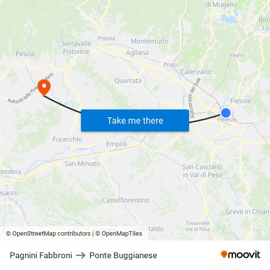 Pagnini Fabbroni to Ponte Buggianese map