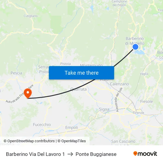 Barberino Via Del Lavoro 1 to Ponte Buggianese map