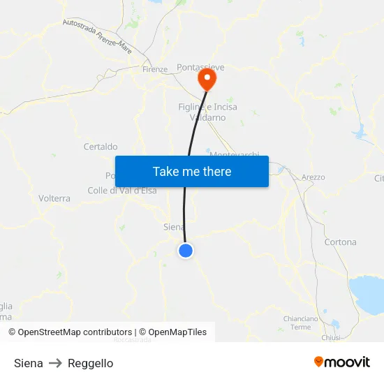 Siena to Reggello map