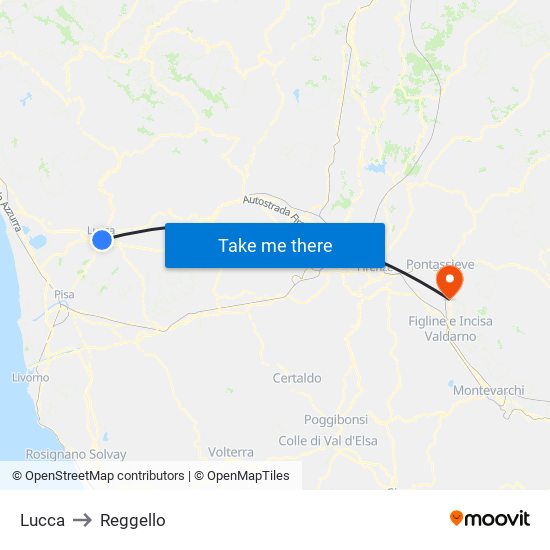 Lucca to Reggello map