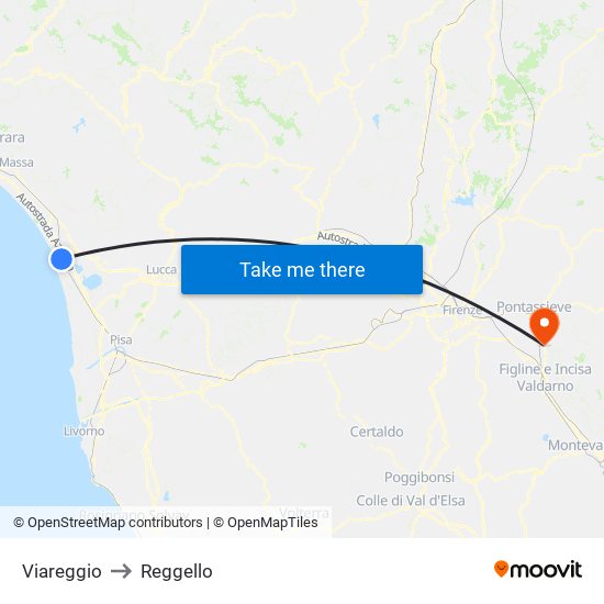 Viareggio to Reggello map