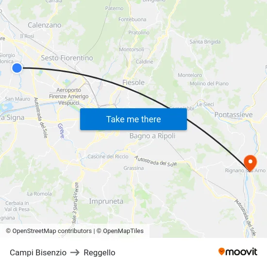Campi Bisenzio to Reggello map