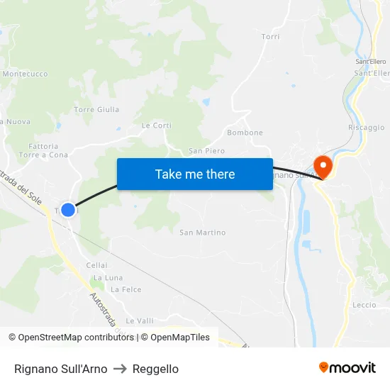 Rignano Sull'Arno to Reggello map