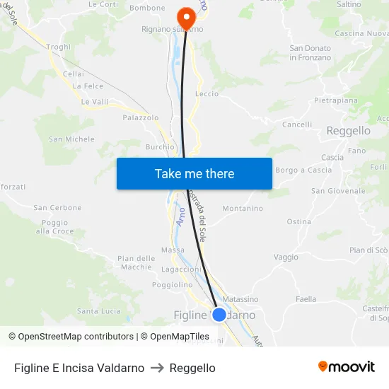 Figline and Incisa Valdarno to Reggello map