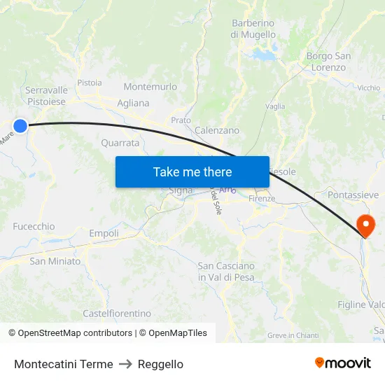 Montecatini Terme to Reggello map