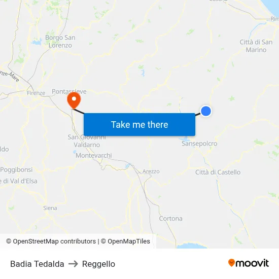 Badia Tedalda to Reggello map
