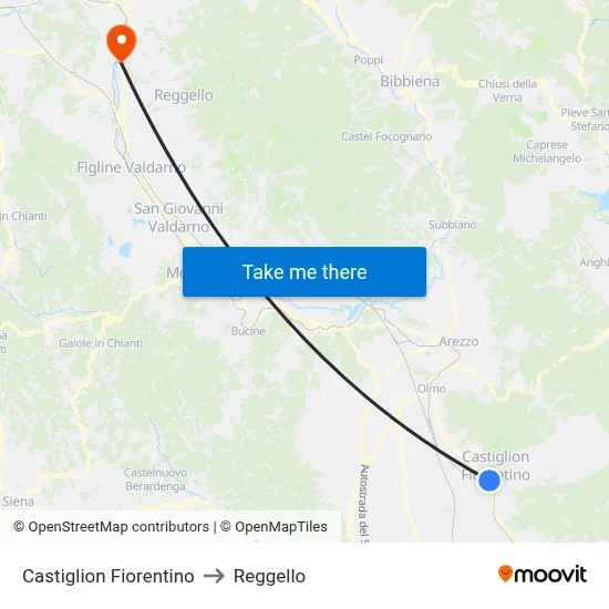 Castiglion Fiorentino to Reggello map
