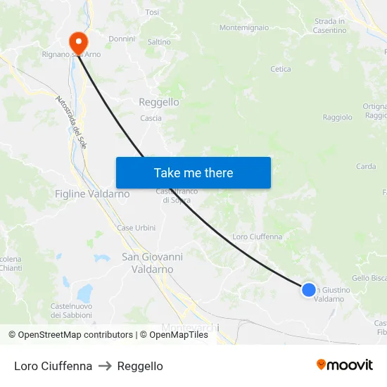Loro Ciuffenna to Reggello map