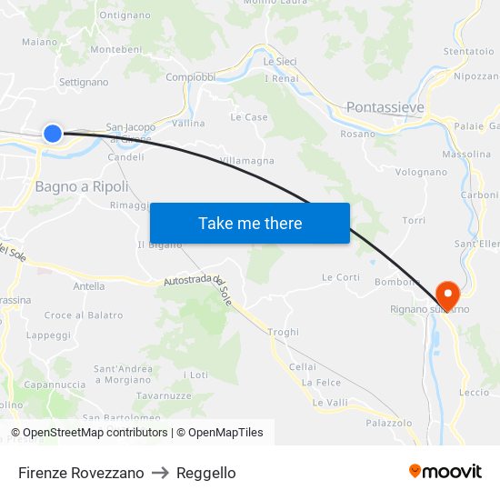 Firenze Rovezzano to Reggello map