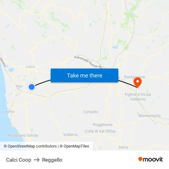 Calci Coop to Reggello map