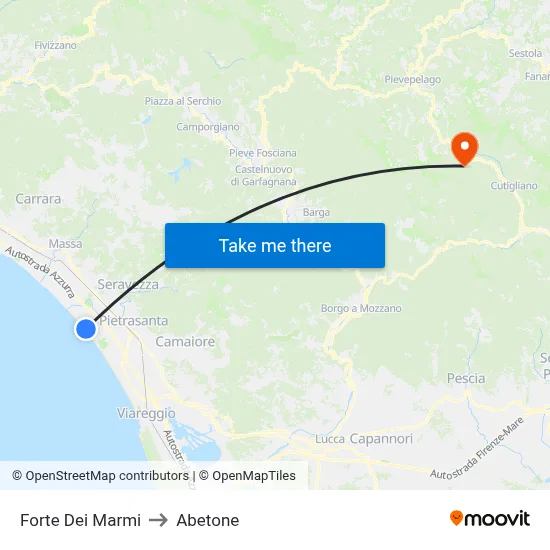 Forte Dei Marmi to Abetone map