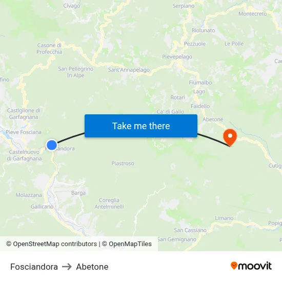 Fosciandora to Abetone map