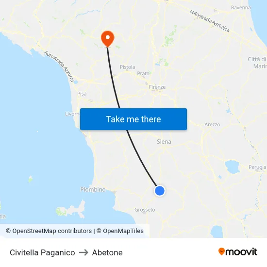 Civitella Paganico to Abetone map