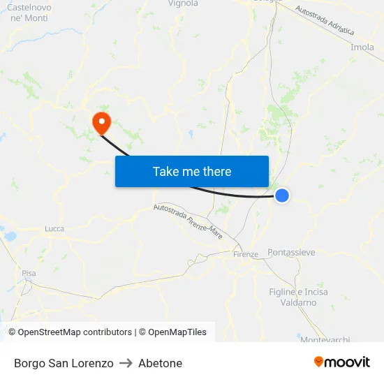 Borgo San Lorenzo to Abetone map