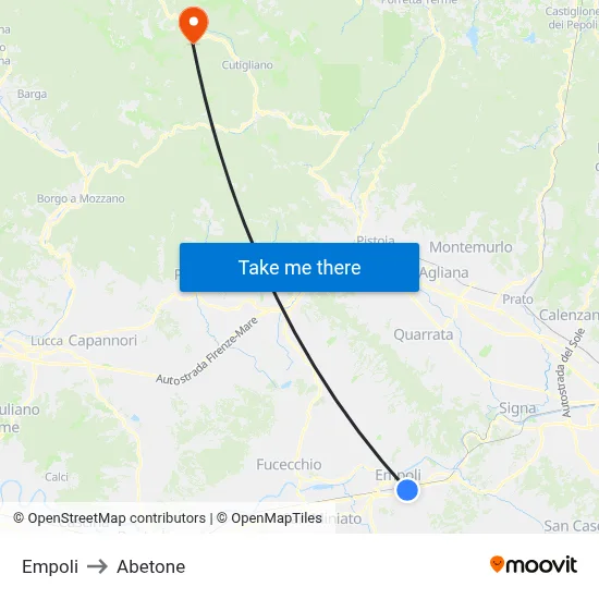 Empoli to Abetone map