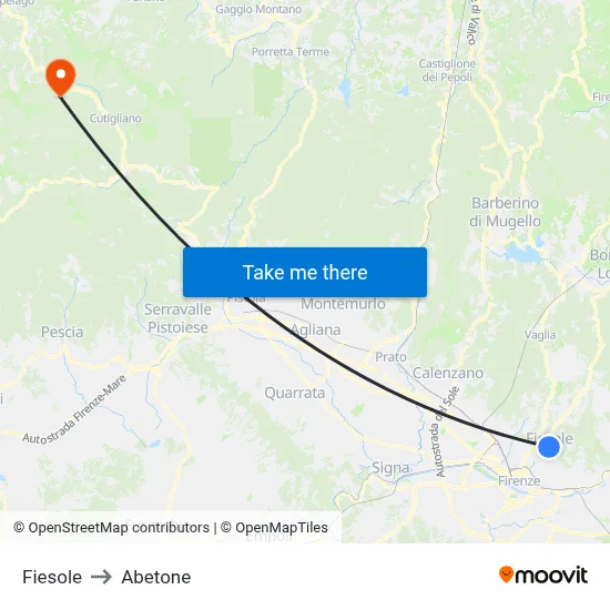 Fiesole to Abetone map