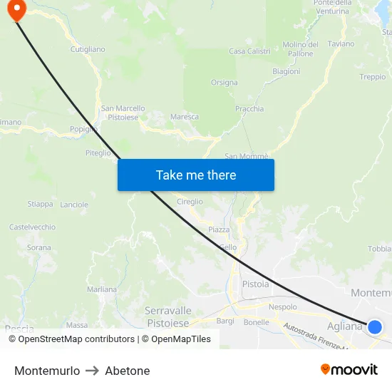 Montemurlo to Abetone map