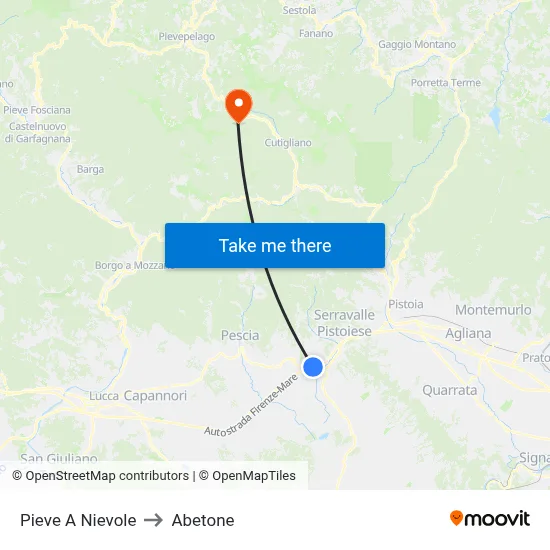 Pieve A Nievole to Abetone map