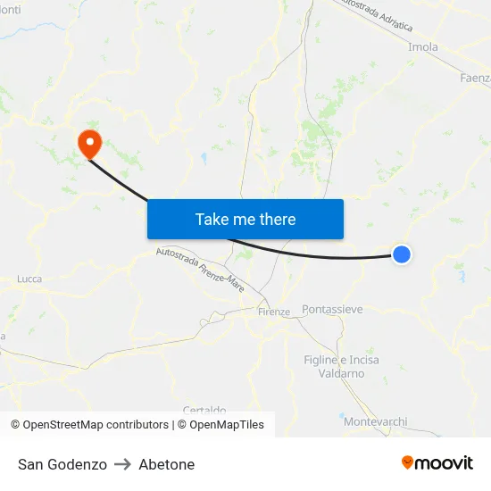 San Godenzo to Abetone map