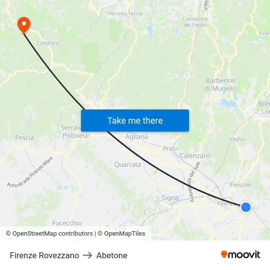 Firenze Rovezzano to Abetone map