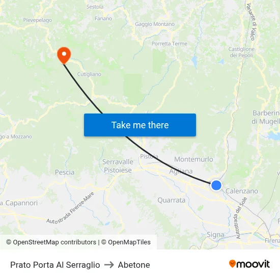 Prato Porta Al Serraglio to Abetone map