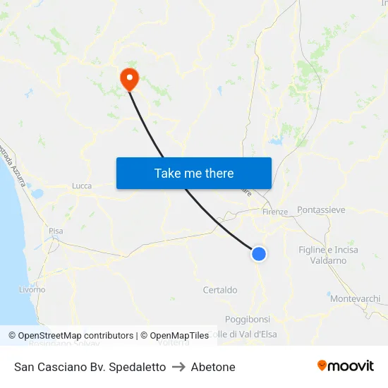 San Casciano Bivio Spedaletto to Abetone map