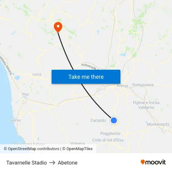 Tavarnelle Stadio to Abetone map