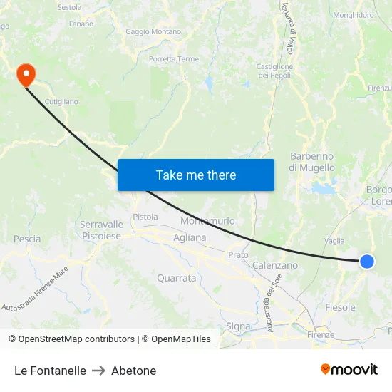 Le Fontanelle to Abetone map