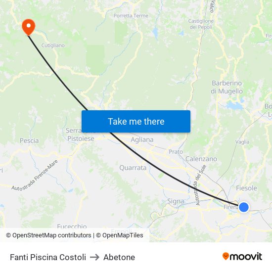 Fanti  Piscina Costoli to Abetone map