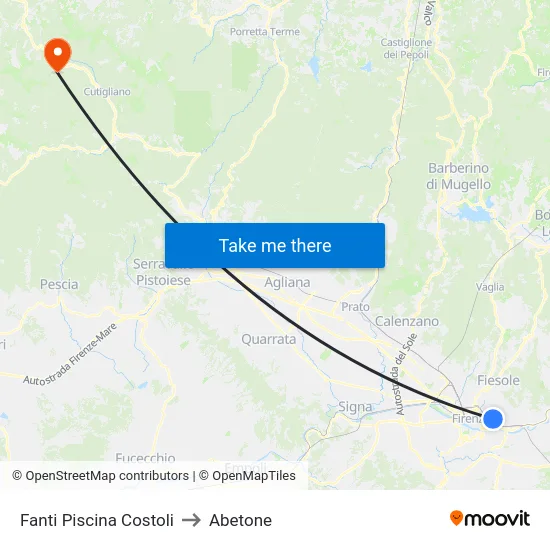 Fanti Piscina Costoli to Abetone map